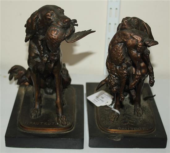 Ferdinand Pautrot (French 1832-1874). A pair of patinated bronze gun dogs, 8.5in.